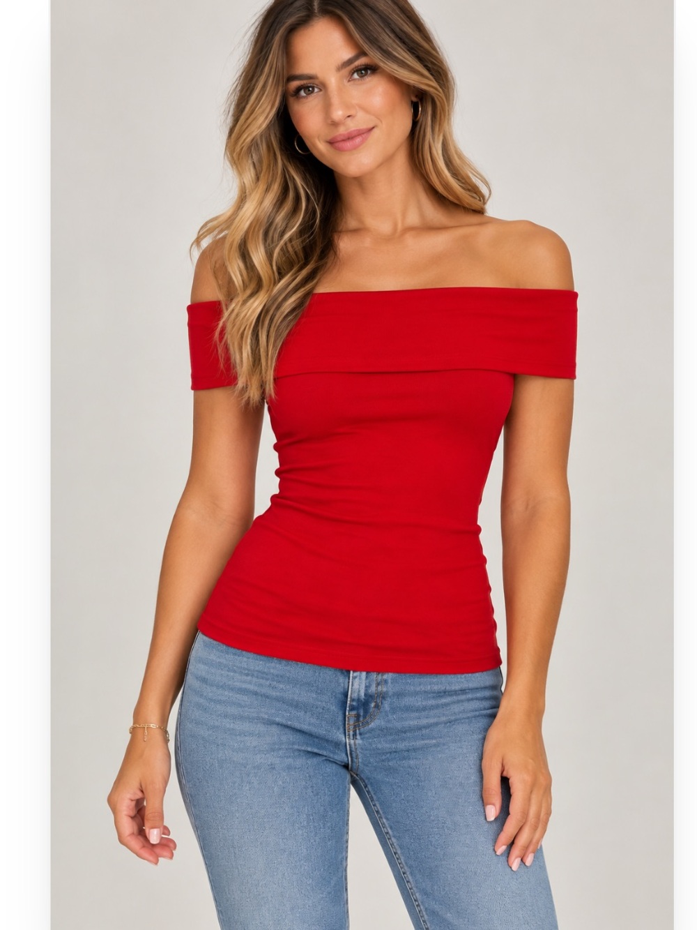 Zara Off-Shoulder Red Fitted Camisole